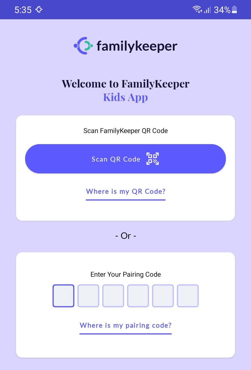 Pairing FamilyKeeper Kids app
